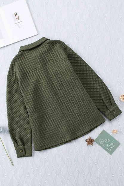 Comfortable button-down collared jacket green quilted coat with pockets Stevvex ST13BD187XLP on Tampa Home & Garden Store
