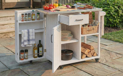 Outdoor Kitchen Island Fir Wood Prep Station by HouseOfZazla with drawer, shelves, spice rack on Tampa Home & Garden Store