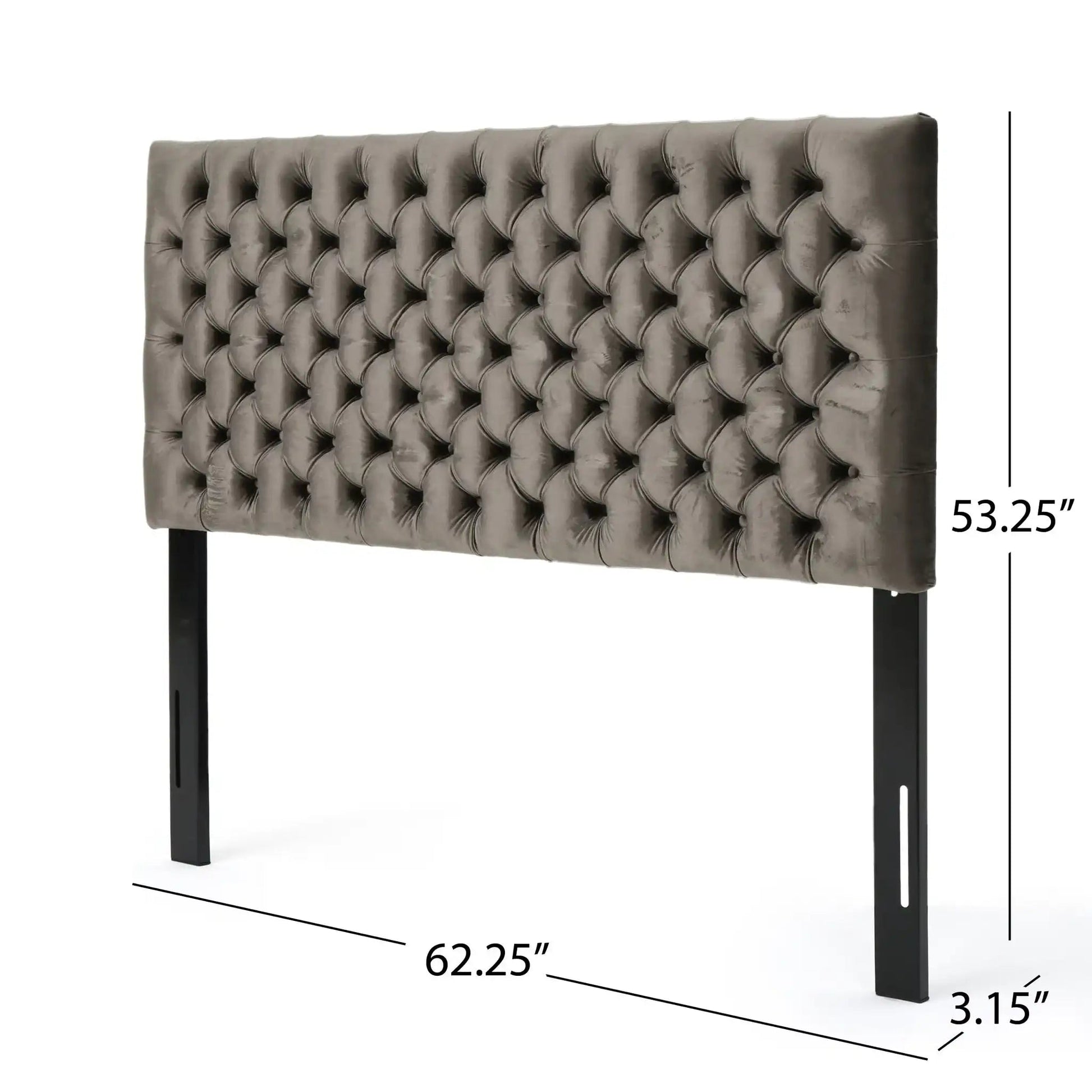 Annecy Contemporary Upholstered Headboard in grey velvet with deep tufting by HouseOfZazla on Tampa Home & Garden Store