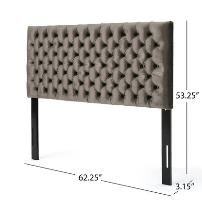 Annecy Contemporary Upholstered Headboard in grey velvet with deep tufting by HouseOfZazla on Tampa Home & Garden Store