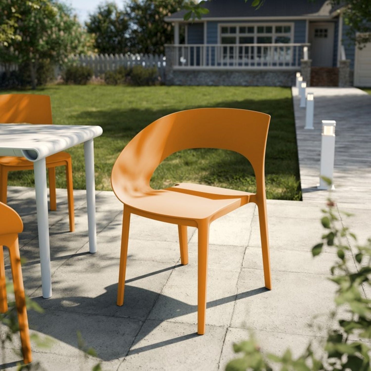 Designed Single Chair orange plastic outdoor accent chair UV resistant wear resistant on Tampa Home & Garden Store