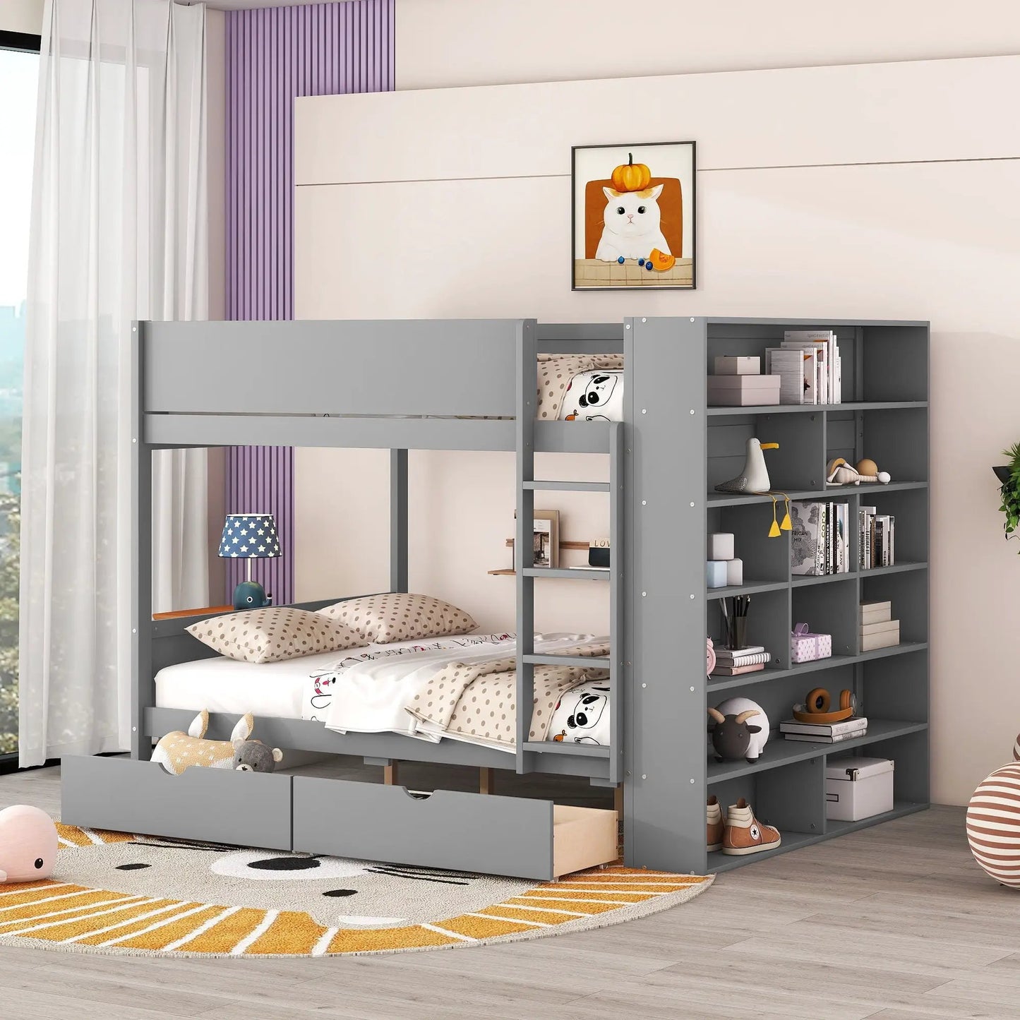 Bunk bed with 2 drawers and multi-layer cabinet in gray by Unique Piece Furniture on Tampa Home & Garden Store
