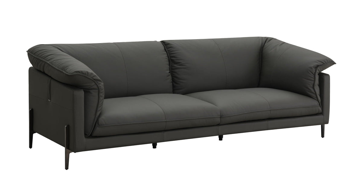 Tadi top grain leather sofa in black with cushions and metal legs stationary HouseOfZazla on Tampa Home & Garden Store