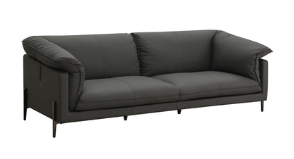Tadi top grain leather sofa in black with cushions and metal legs stationary HouseOfZazla on Tampa Home & Garden Store