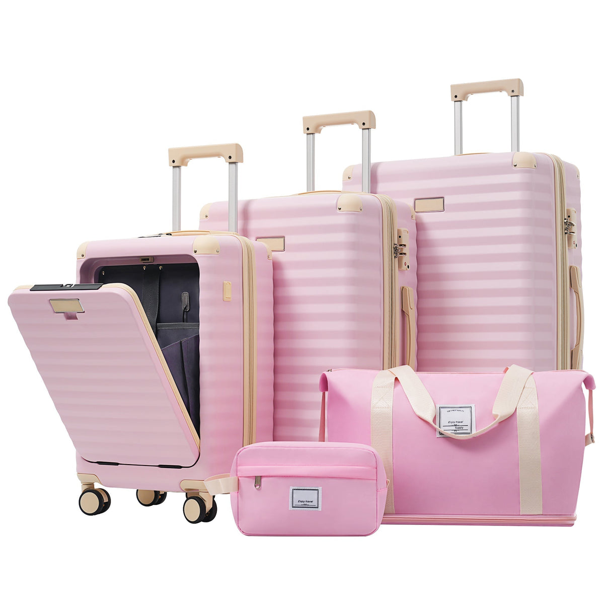 Deluxe 5-Piece Pink Hard-Side Luggage Set with USB and TSA Locks by HouseOfZazla on Tampa Home & Garden Store