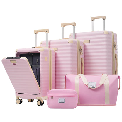 Deluxe 5-Piece Pink Hard-Side Luggage Set with USB and TSA Locks by HouseOfZazla on Tampa Home & Garden Store