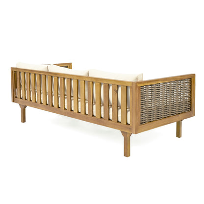 Claremont 3-Seater Daybed teak/acacia wood beige cushions woven panels HouseOfZazla on Tampa Home & Garden Store