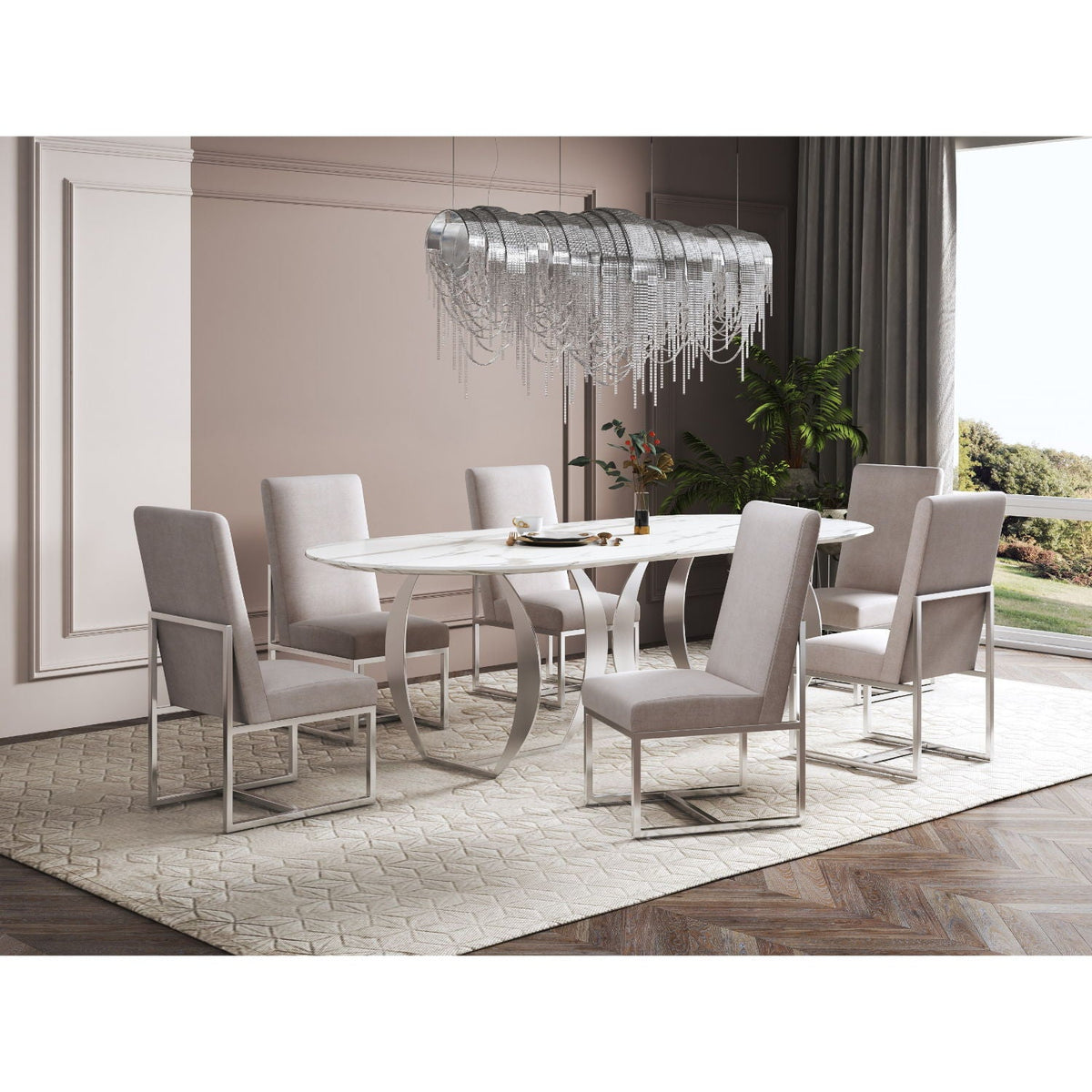 Element Dining Chair set of six in light gray fabric with cantilever bases HouseOfZazla on Tampa Home & Garden Store