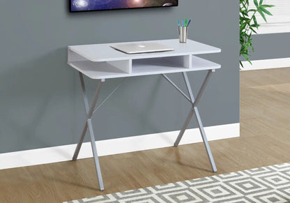 Computer desk in white with storage shelves and laptop on top, modern home office furniture on Tampa Home & Garden Store