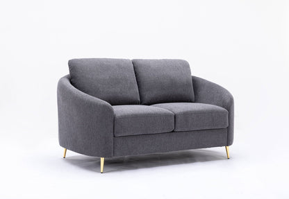 Yuina Linen Loveseat gray linen upholstery with chrome metal legs, stationary loveseat on Tampa Home & Garden Store