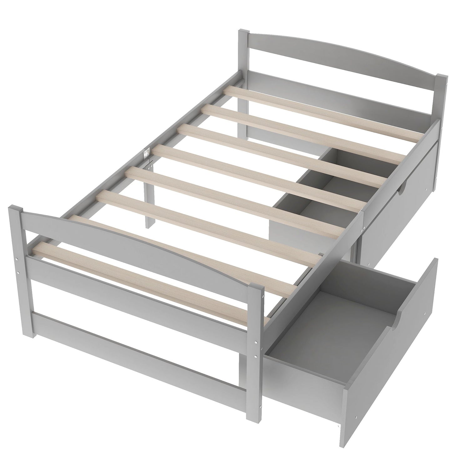 Gray platform bed with 2 built-in drawers and natural wood slats, HouseOfZazla on Tampa Home & Garden Store