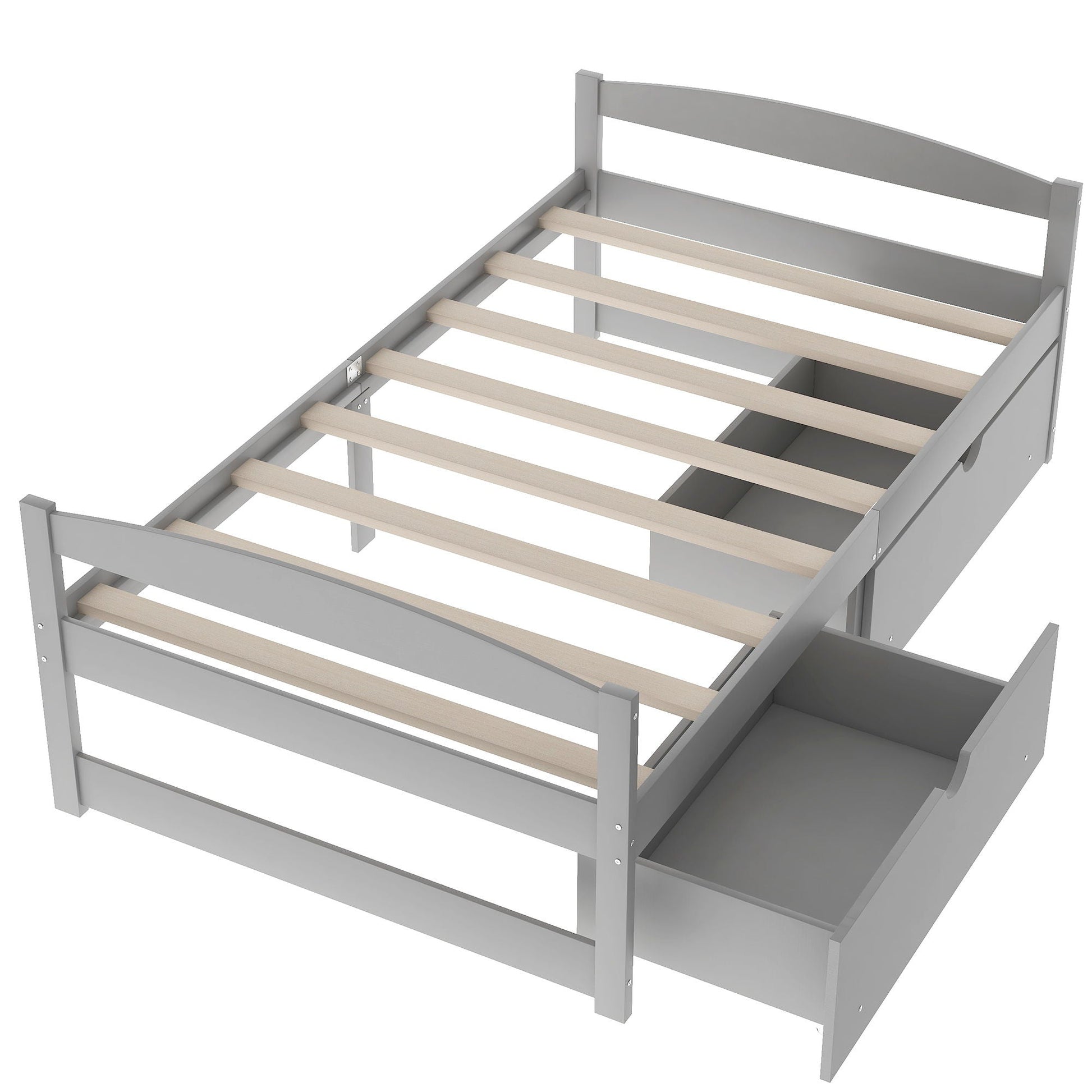 Gray platform bed with 2 built-in drawers and natural wood slats, HouseOfZazla on Tampa Home & Garden Store