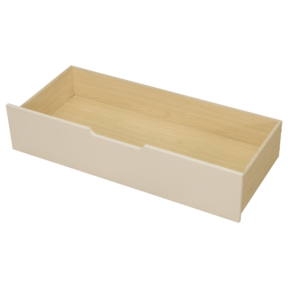 White storage bed drawer with light wood interior and curved notch handle on Tampa Home & Garden Store
