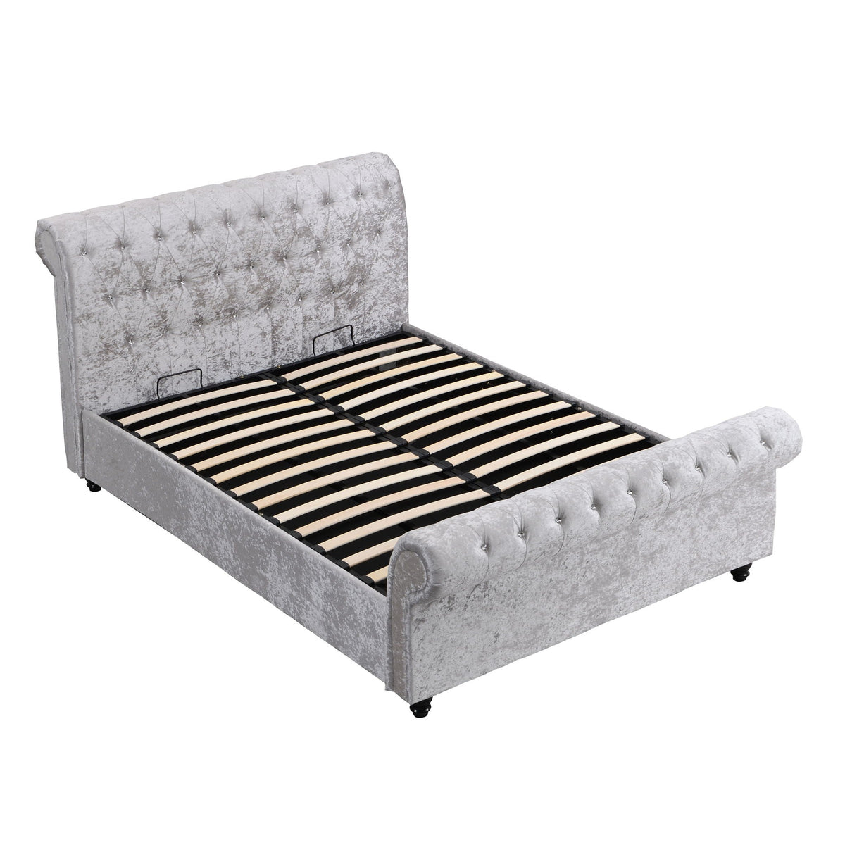 Queen size upholstered storage bed Hartfried in beige velvet with tufted headboard by HouseOfZazla on Tampa Home & Garden Store