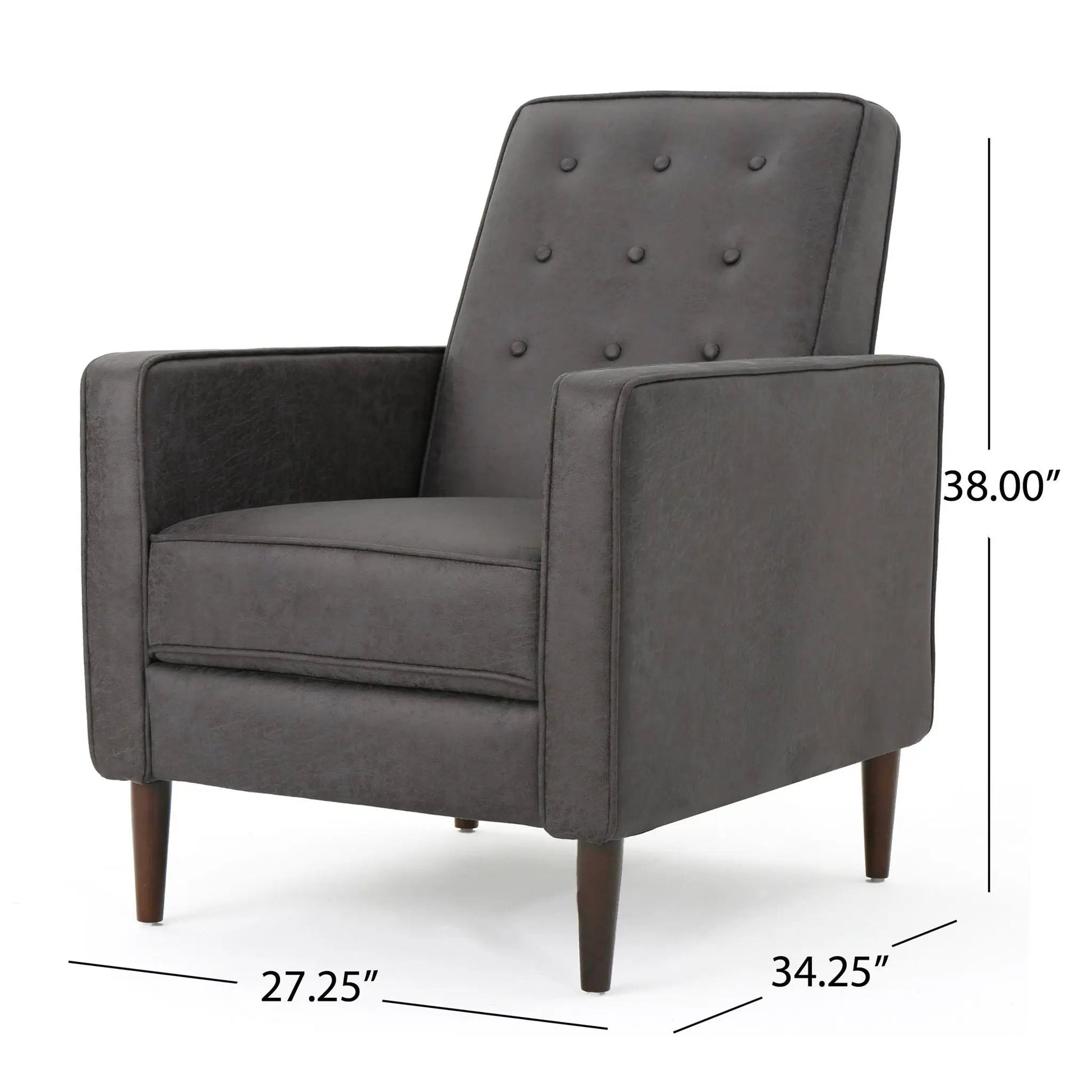Macedonia Button Tufted Fabric Recliner Slate with dark wood legs on Tampa Home & Garden Store