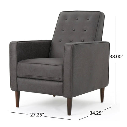 Macedonia Button Tufted Fabric Recliner Slate with dark wood legs on Tampa Home & Garden Store