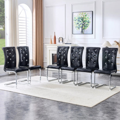 Elegant Design Upholstered Dining Chairs in black embossed leather with chrome sled bases on Tampa Home & Garden Store