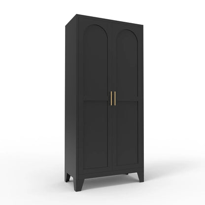 Shapely Doors Cabinet black metal arched doors with gold handles, adjustable shelves on Tampa Home & Garden Store