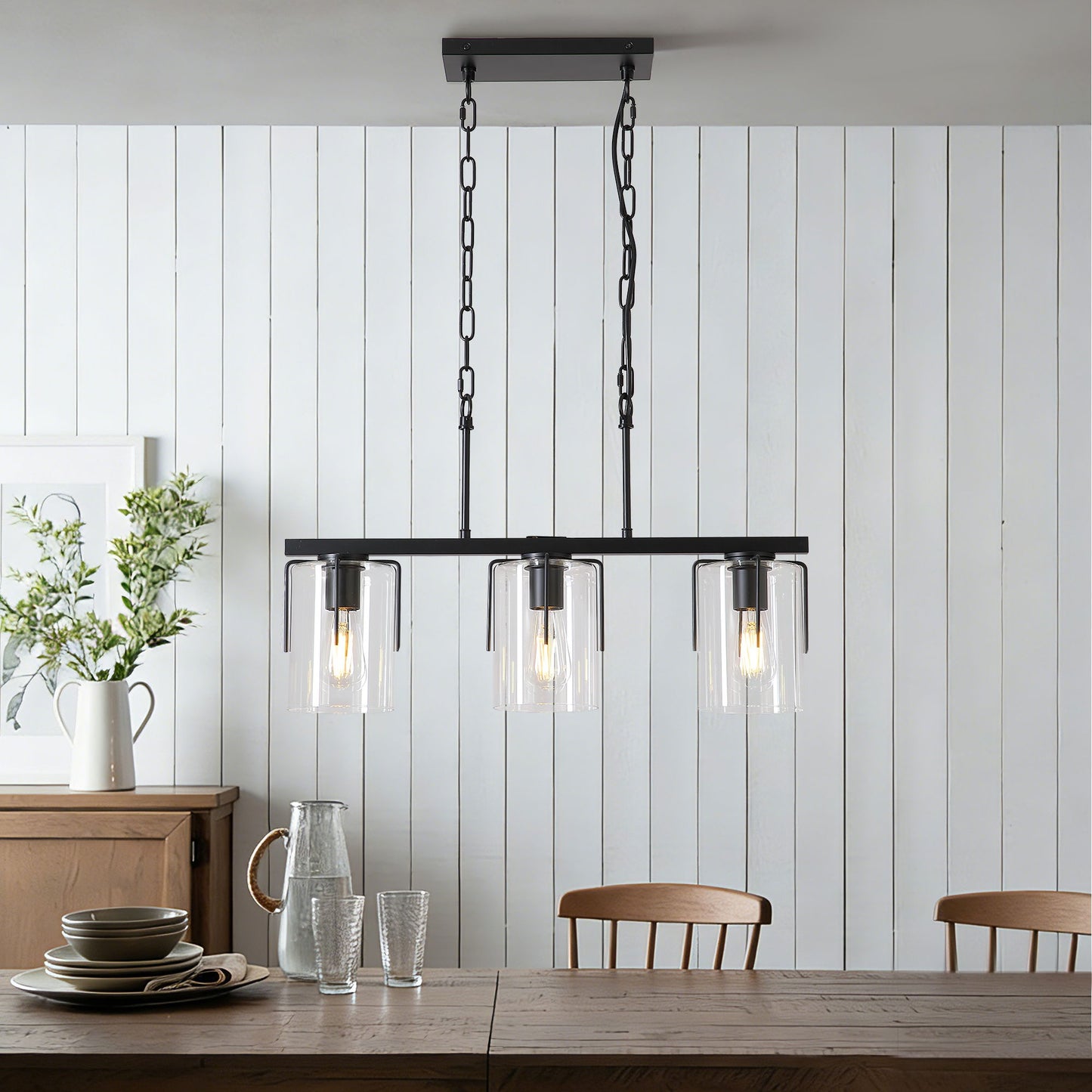 Adjustable Pendant Lighting with Wood Grain