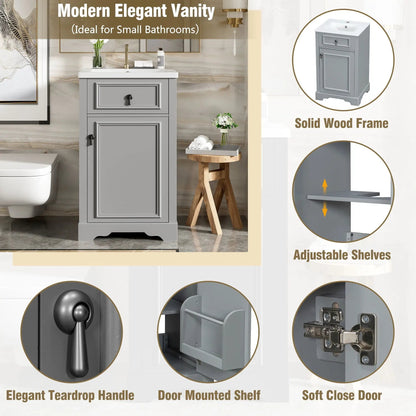 Elegant Vanity With Ceramic Sink and Shelf