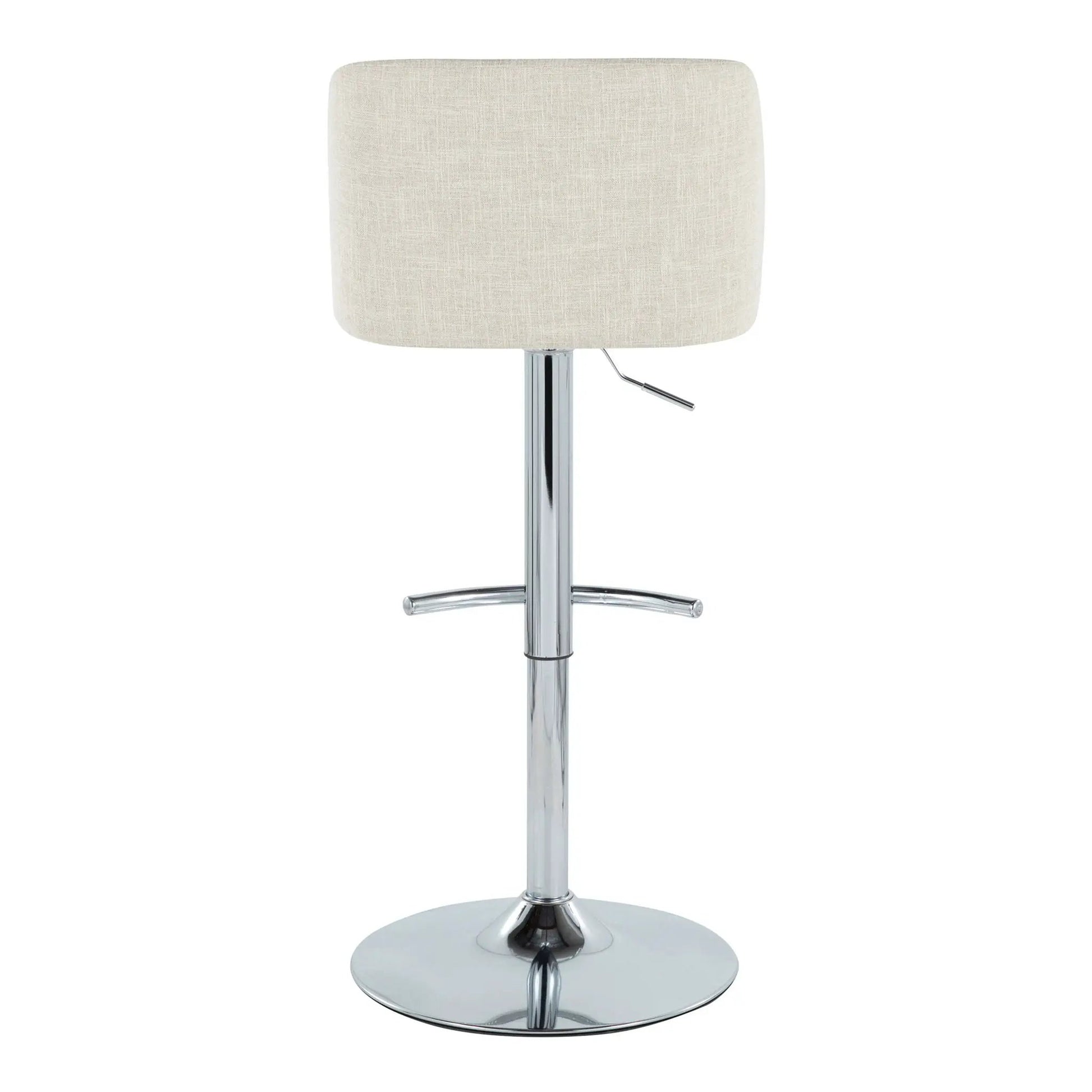Toriano adjustable swivel barstool with beige fabric upholstery and chrome pedestal base on Tampa Home & Garden Store