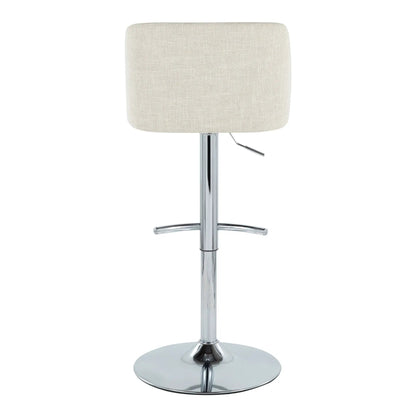 Toriano adjustable swivel barstool with beige fabric upholstery and chrome pedestal base on Tampa Home & Garden Store