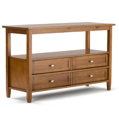 Warm Shaker coffee table by HouseOfZazla with drawer and shelf in honey brown solid wood on Tampa Home & Garden Store