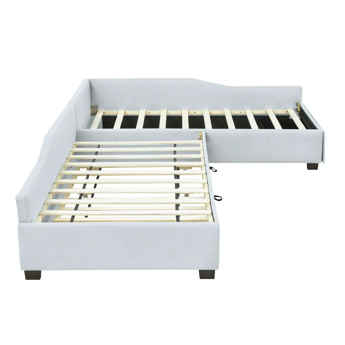 Upholstered double daybed with trundle and drawer, gray fabric, Unique Piece Furniture on Tampa Home & Garden Store