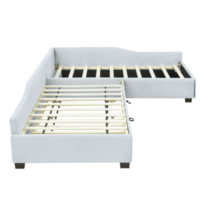 Upholstered double daybed with trundle and drawer, gray fabric, Unique Piece Furniture on Tampa Home & Garden Store