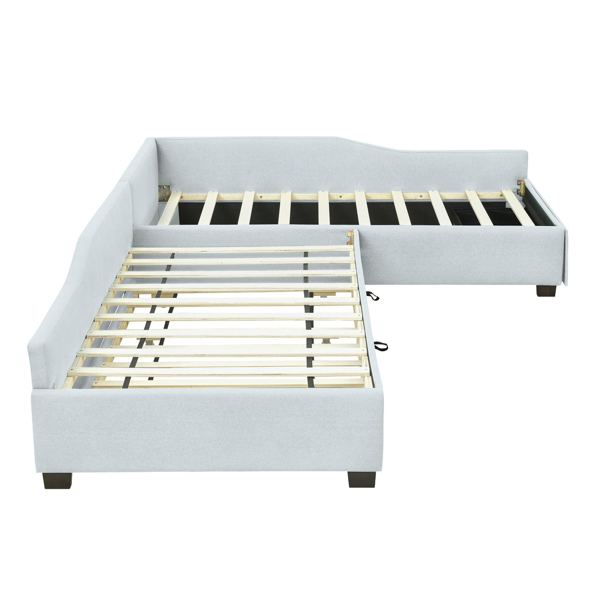 Upholstered double daybed in light gray fabric with trundle and drawer by HouseOfZazla on Tampa Home & Garden Store