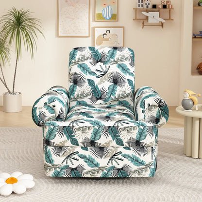 Manual swivel rocker chair adjustable backrest teal palm-leaf fabric upholstery on Tampa Home & Garden Store