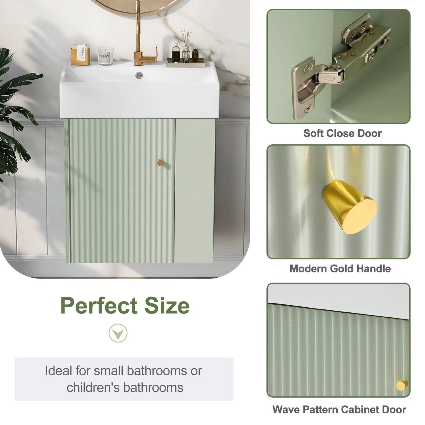 Compact Modern Floating Vanity with Ceramic Basin