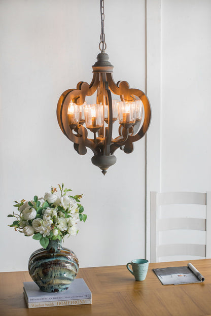 Farmhouse Chandelier With 6 Light Wood Pendant