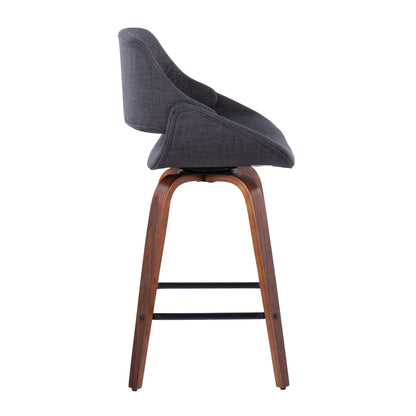 Fabrico mid-century modern counter stool set of 2 in dark gray fabric with wood legs on Tampa Home & Garden Store