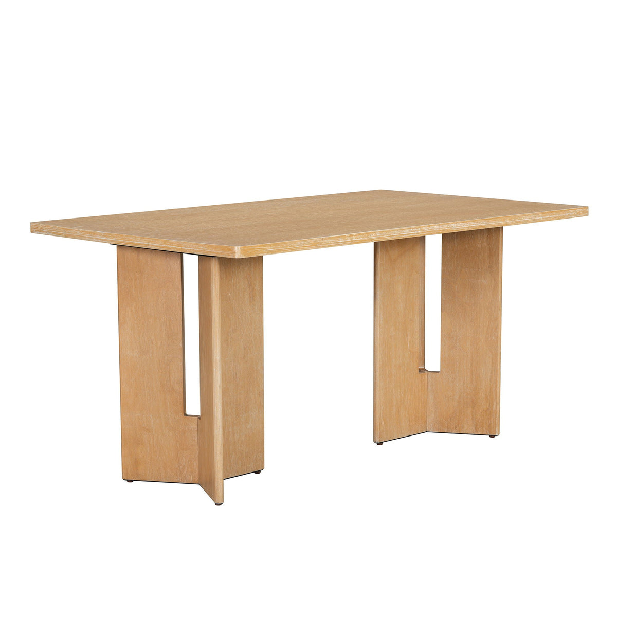 Dining table in light oak wood with thick rectangular legs; natural wood grain finish on Tampa Home & Garden Store