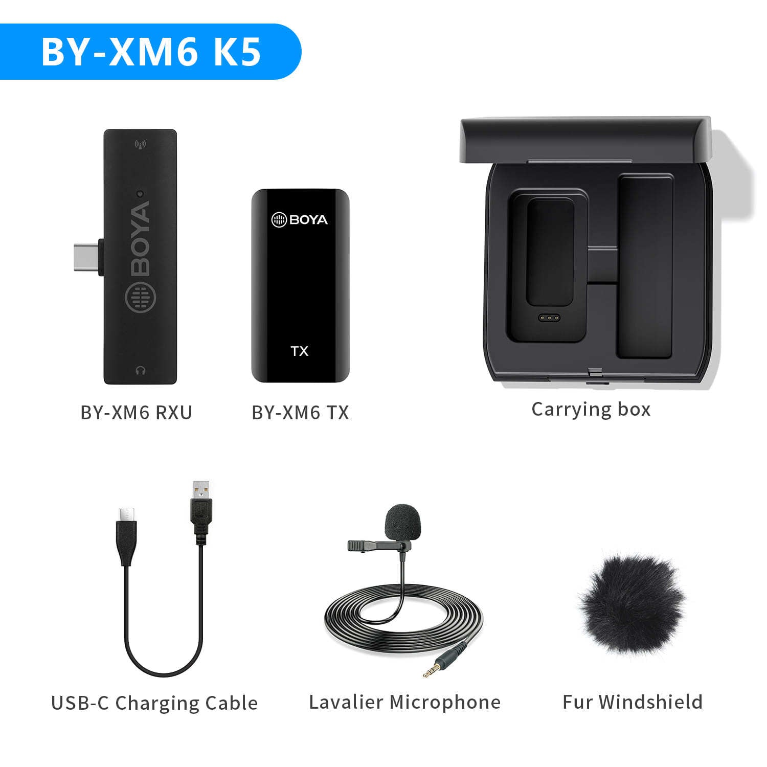 Clip-on wireless microphone BY-XM6 RXU TX by BOYA in black with carrying box on Tampa Home & Garden Store