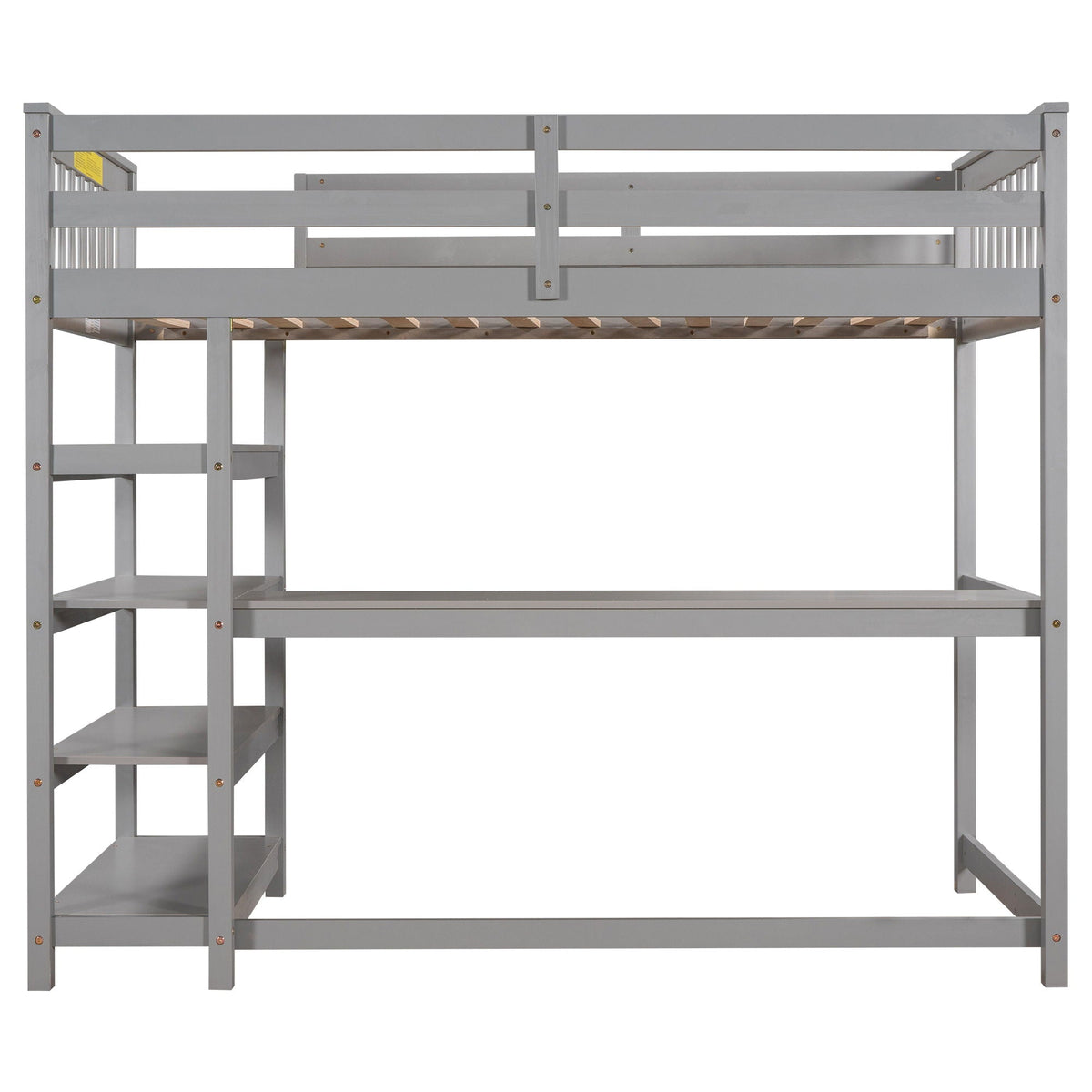 Loft bed with storage shelves and under-bed desk in gray by HouseOfZazla on Tampa Home & Garden Store