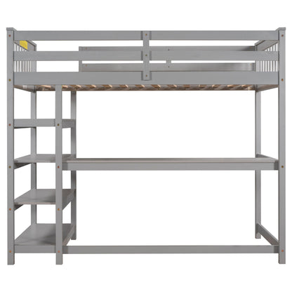 Loft bed with storage shelves and under-bed desk in gray by HouseOfZazla on Tampa Home & Garden Store