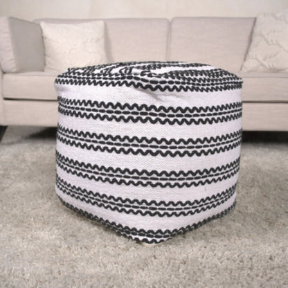 Lani fabric pouf in natural cotton with black zigzag pattern by Unique Piece Furniture on Tampa Home & Garden Store