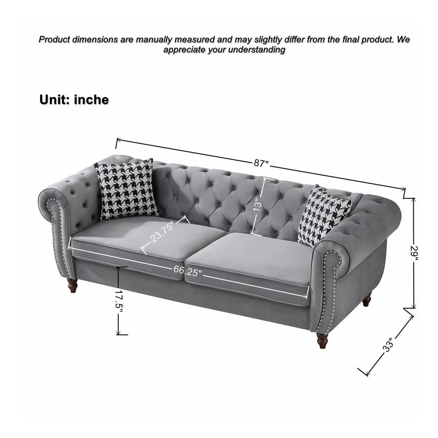 Chesterfield fabric sofa with roll arms and nailhead trim 3 & 3 seater by Unique Piece Furniture on Tampa Home & Garden Store