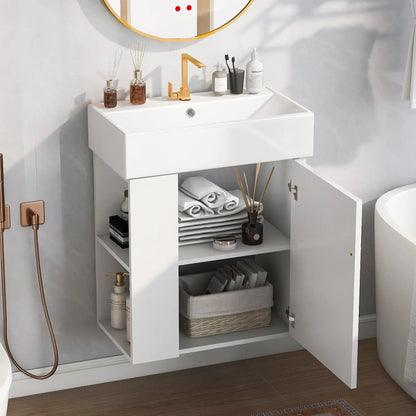 Compact Modern Floating Vanity with Ceramic Basin