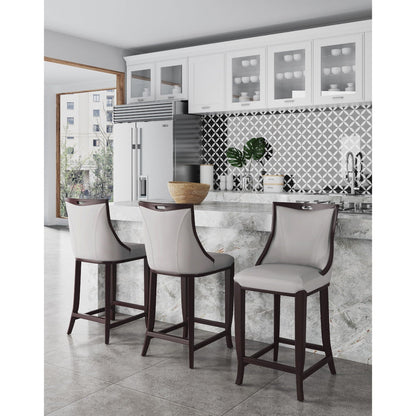 Emperor bar height barstool with backrest, dark wood frame and white upholstered seat, set of 3 on Tampa Home & Garden Store