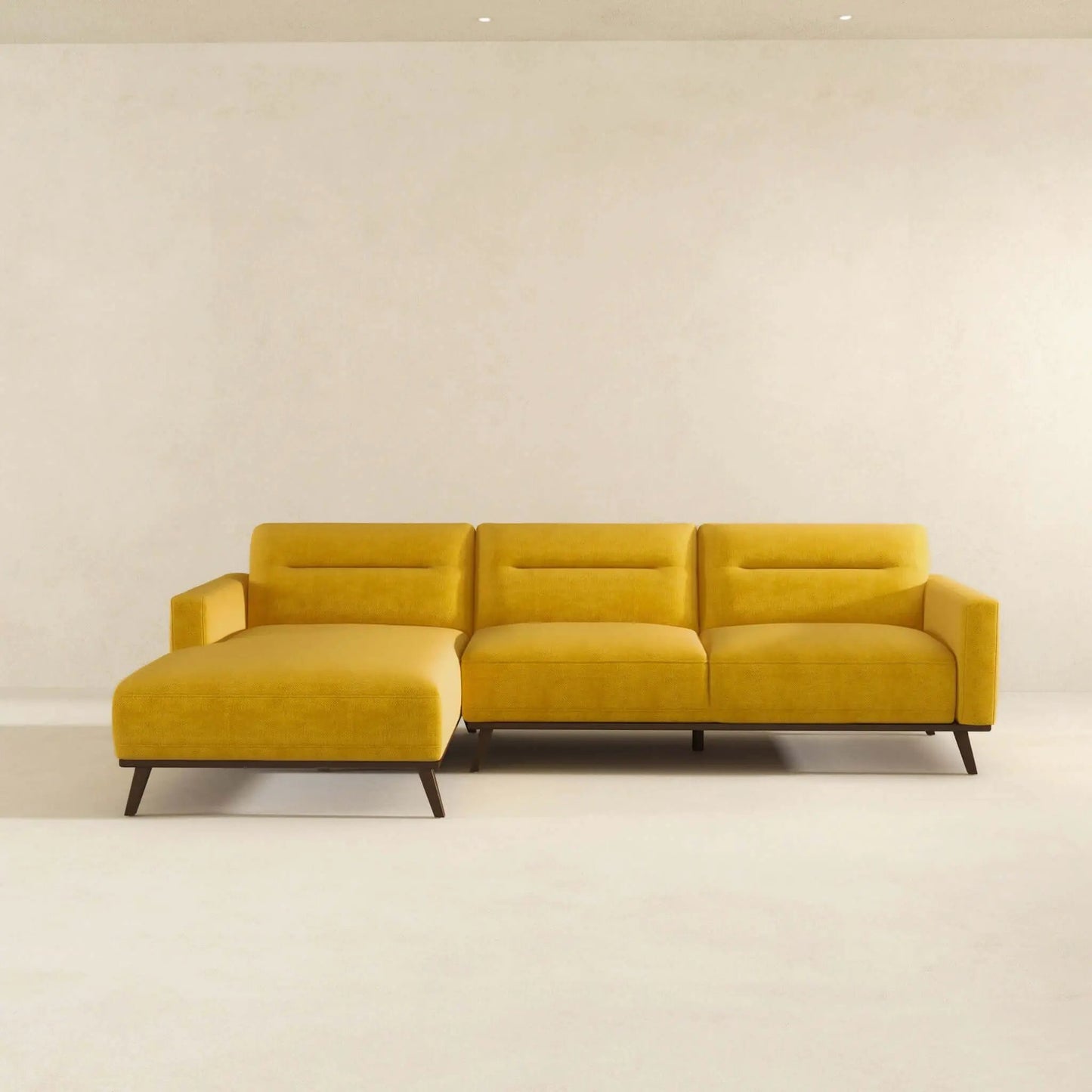 Ella L-Shaped Sectional Couch mustard-yellow fabric with ottoman Unique Piece Furniture on Tampa Home & Garden Store