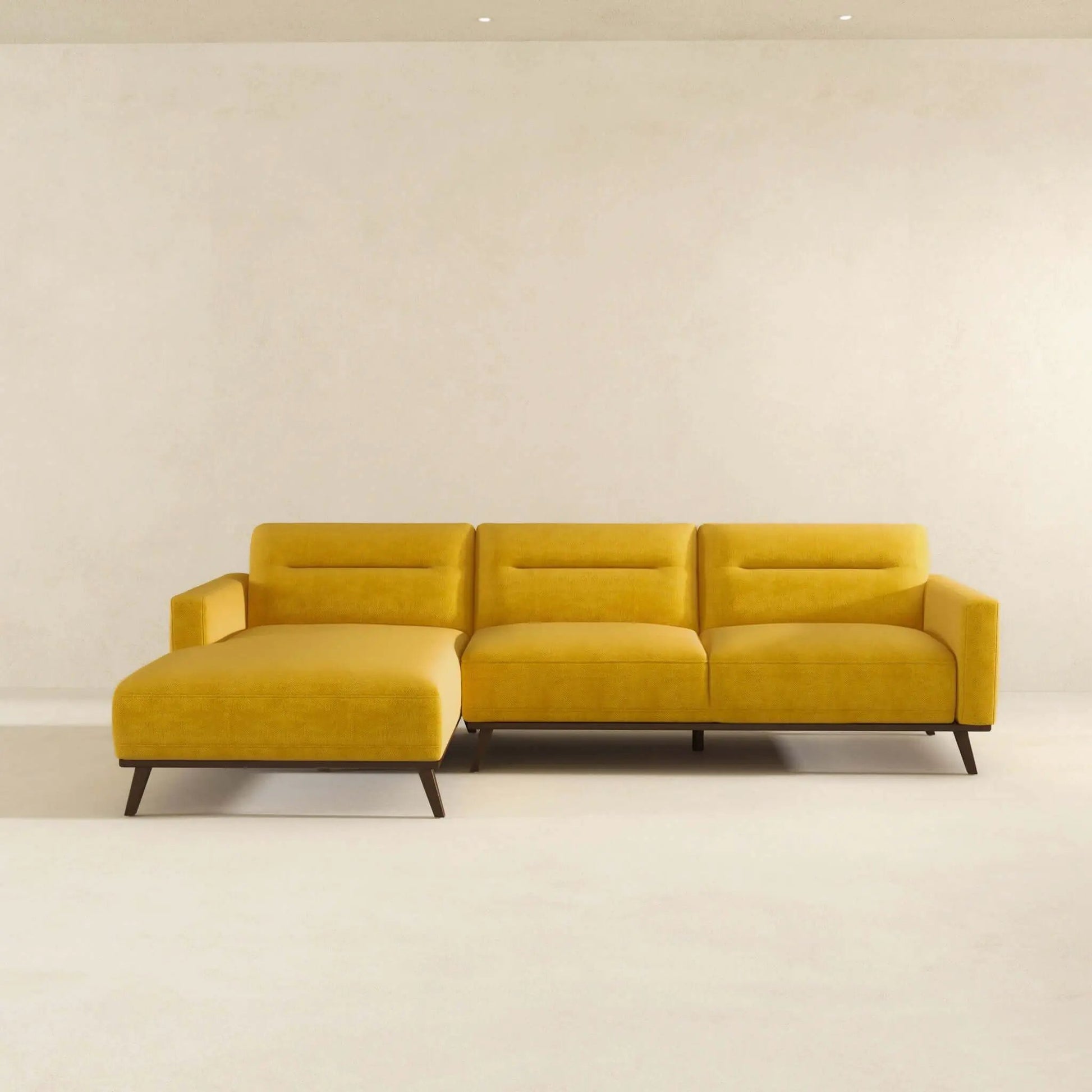 Ella L-Shaped Sectional Couch mustard-yellow fabric with ottoman Unique Piece Furniture on Tampa Home & Garden Store