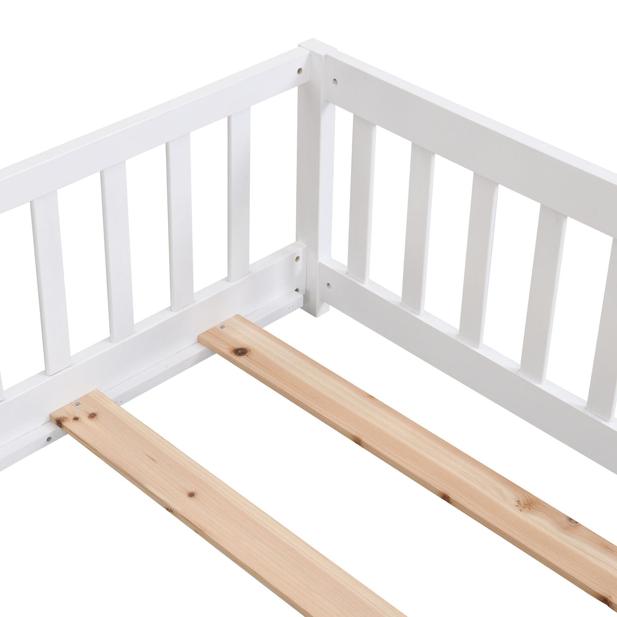 Solid wood white floor bed with door and fence; platform bed with slatted sides on Tampa Home & Garden Store