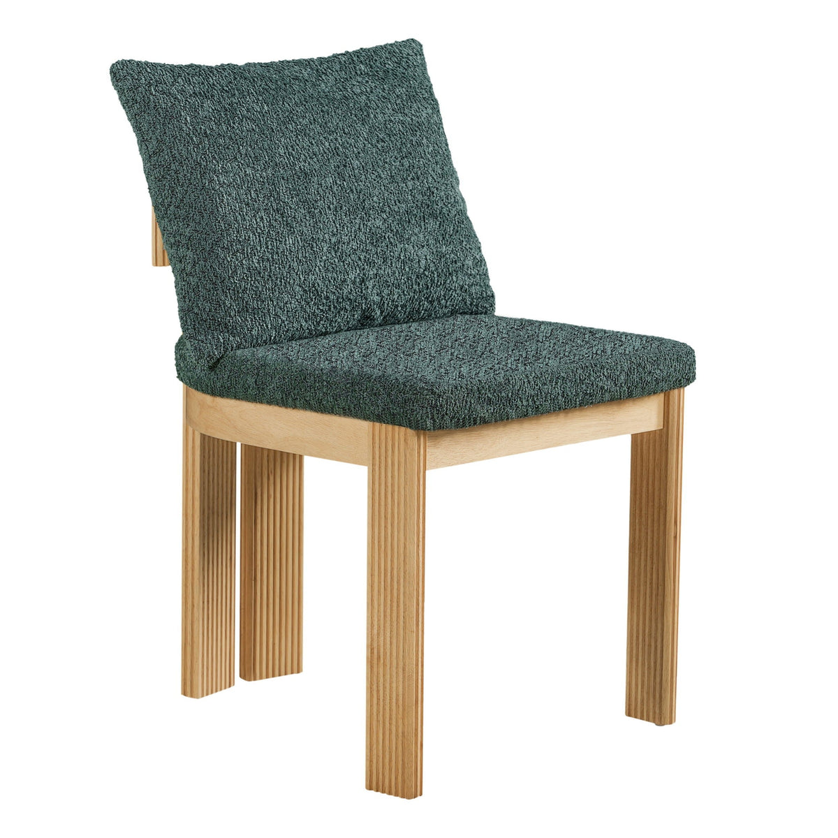 Blue boucle upholstered indoor dining chair with rubber wood frame by HouseOfZazla on Tampa Home & Garden Store