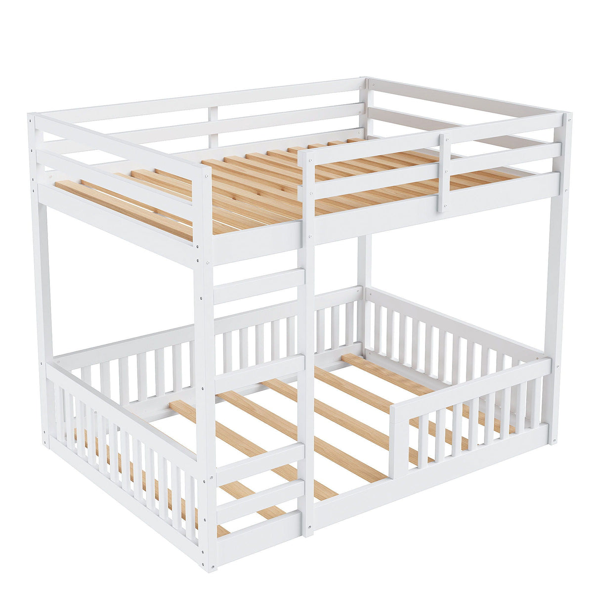 Stylish bunk bed by HouseOfZazla with ladder and guardrails, white frame and wooden slat bases on Tampa Home & Garden Store