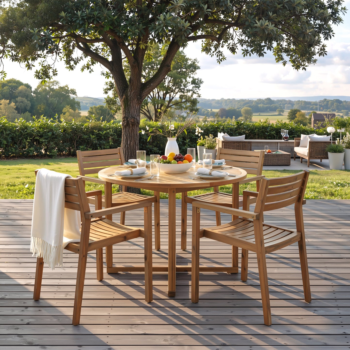 Five Piece Outdoor Dining Set with Acacia Wood
