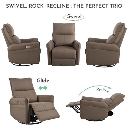 Swivel Rocker Recliner Chair taupe with USB ports, 270° swivel by Unique Piece Furniture on Tampa Home & Garden Store