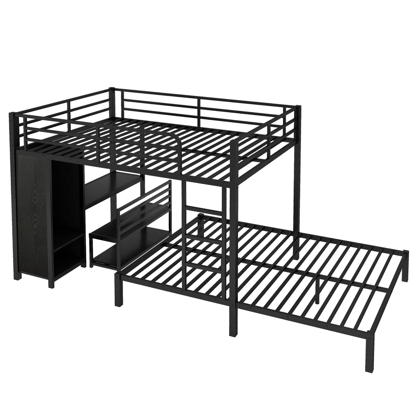 Queen Over Queen Bunk Bed With Desk and Wardrobe